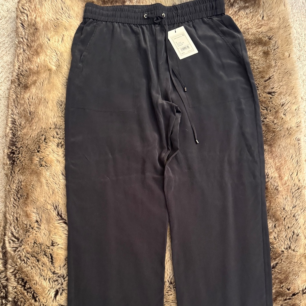 Theory Cordlandt Dark Navy 100% Silk Elastic/Drawstring Pants M - NWT